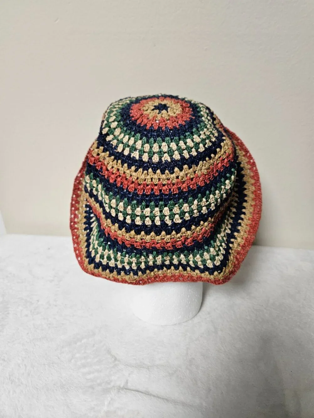 Brixton Straw Bucket Hat Large L 7 1/2 Multicolor Crochet Woven Boho Festival